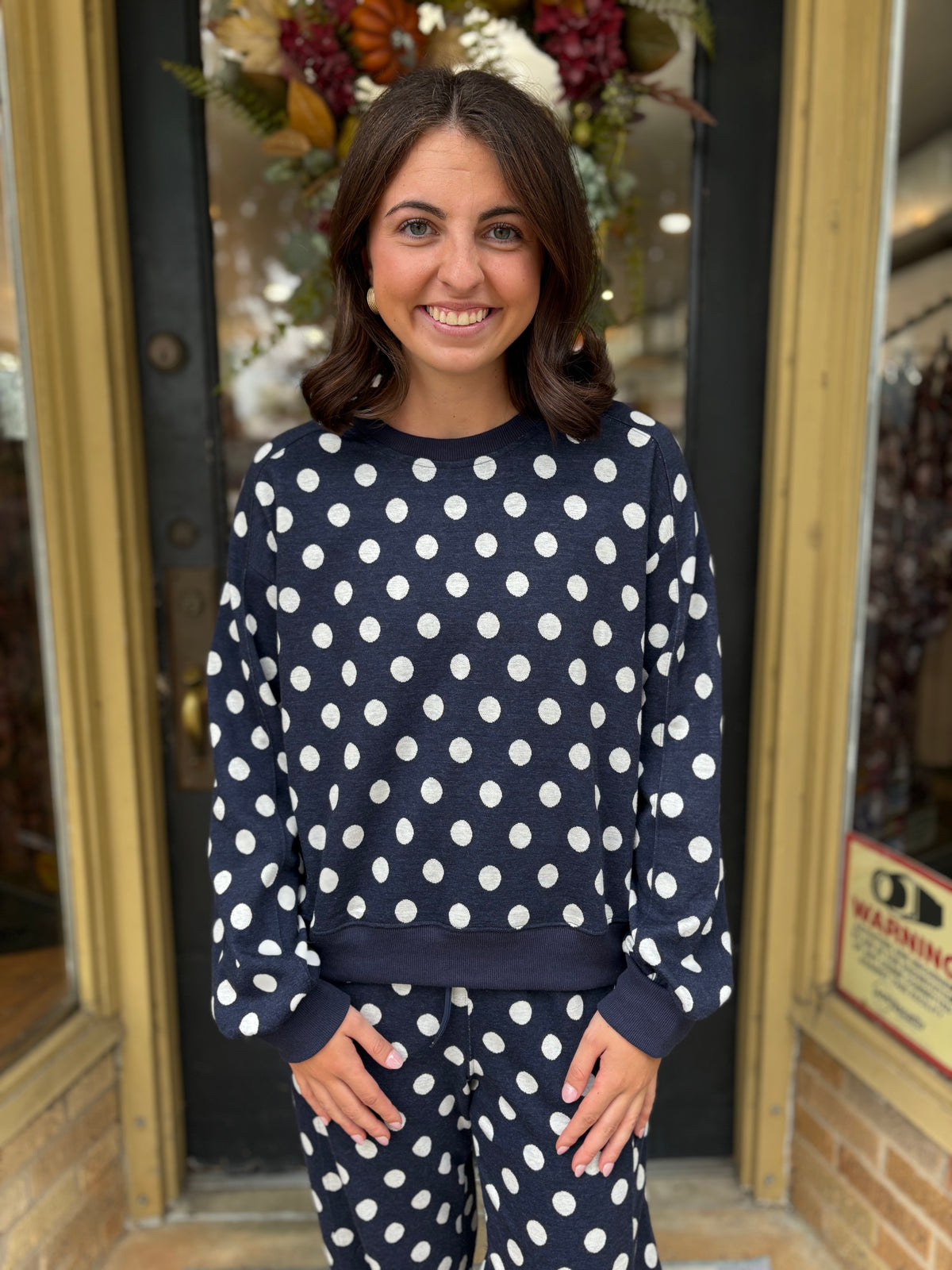 Polka Party Crewneck- Navy